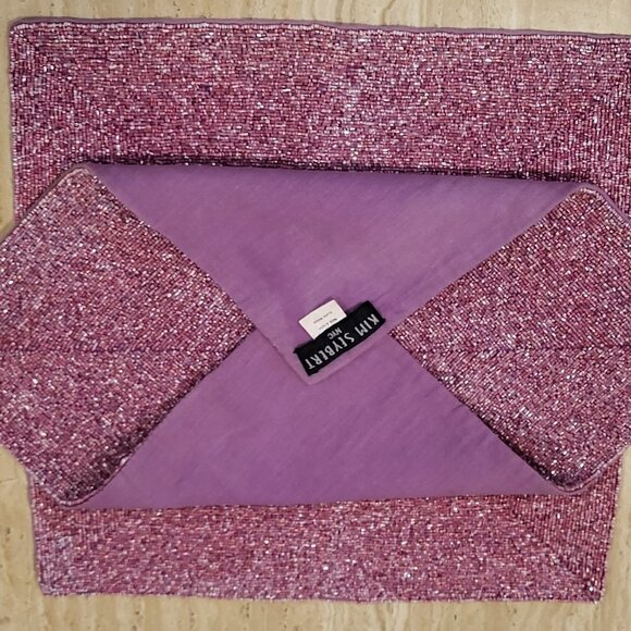 Kim Seybert Glass Bead Pink Purple Placemats Shiny Sparkle Set of 2 14" Square - Picture 2 of 9